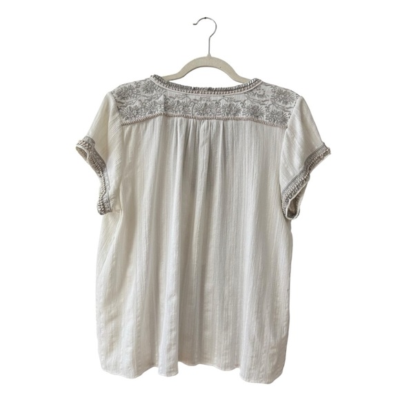 Calypso St. Barth Sequined Crochet Blouse Top Size Lg White Gray Boho Boxy Work - Picture 2 of 11